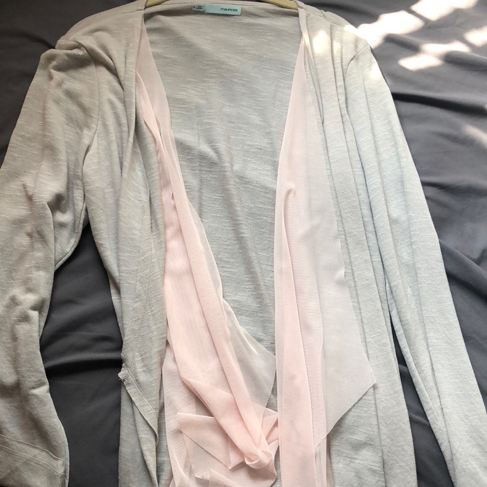 Pink Chiffon Trimmed Cardigan